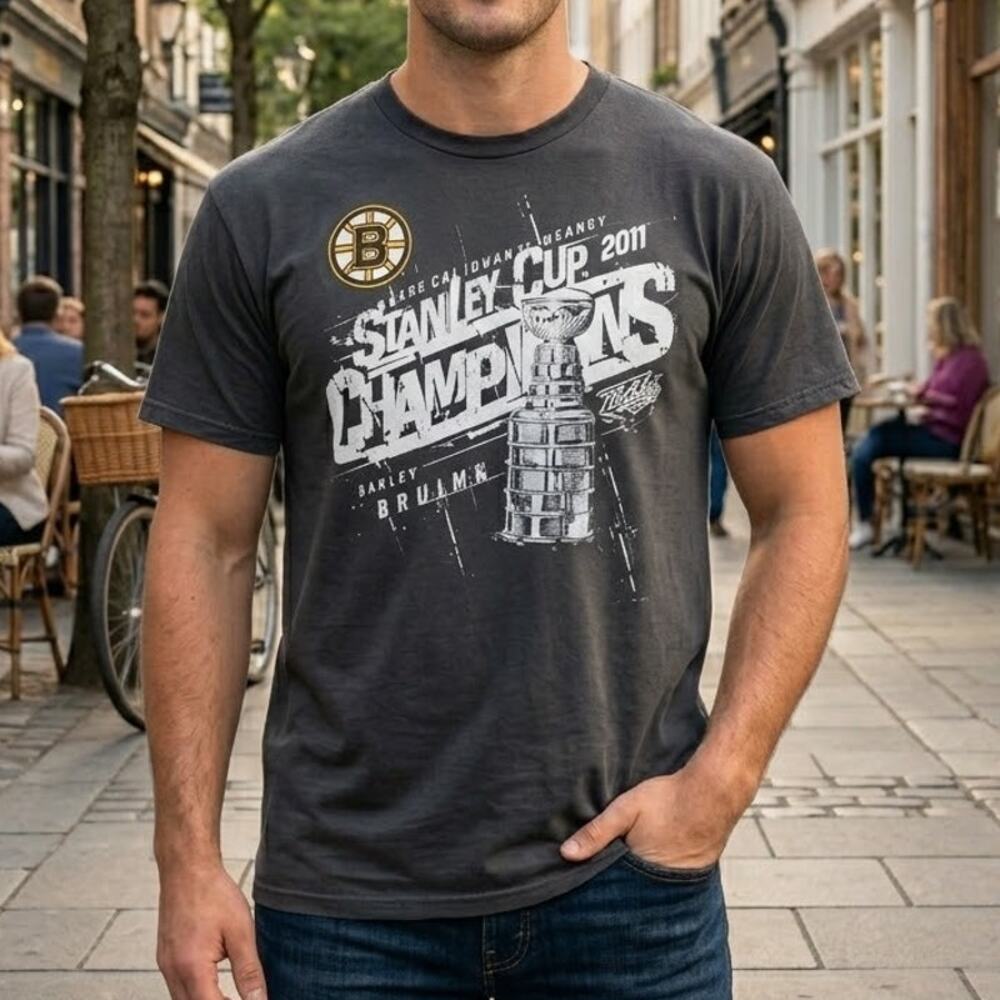 NHL Boston Bruins 2011 Stanley Cup Champions Tee Reebok T-Shirt Black Men Size L